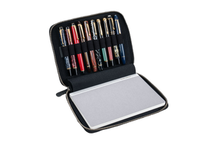 Galen Leather Co. Zippered 10 Slot Pen Case with A5 Notebook Holder - Crazy Horse Graphite