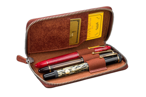 Galen Leather Co. Zippered 3 Slot Pen Case - Aged Copper