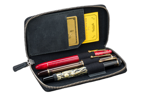 Galen Leather Co. Zippered 3 Slot Pen Case - Crazy Horse Graphite
