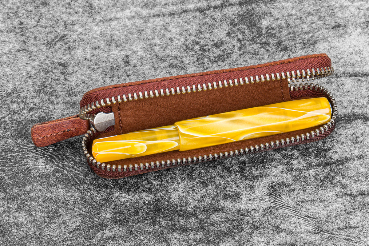 Galen Leather Co. Zippered Single Pen Case For Kaweco - Aged Copper