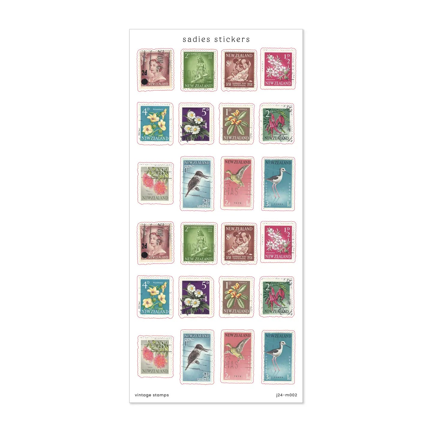 Sadie's Stickers - Vintage Stamps Sticker Sheet