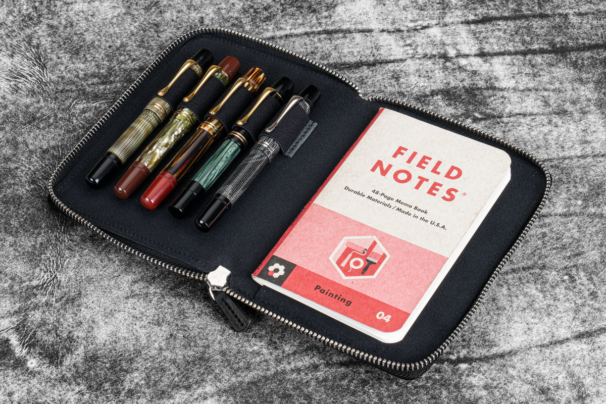 Galen Leather Co. Zippered 5 Slot Pen Case - Crazy Horse Graphite