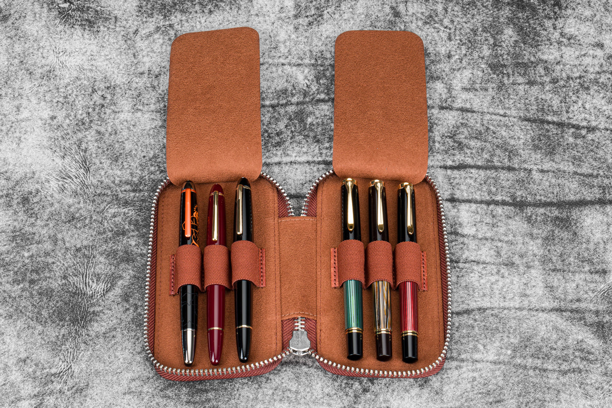 Galen Leather Co. Zippered 6 Slot Pen Case - Aged Copper