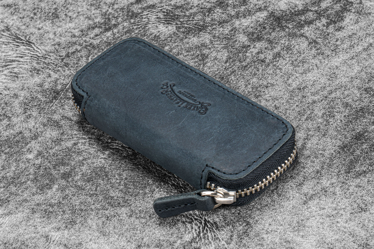 Galen Leather Co. Zippered Double Pen Case For Kaweco - Crazy Horse Graphite