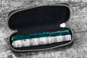 Galen Leather Co. Zippered Double Pen Case For Kaweco - Crazy Horse Graphite