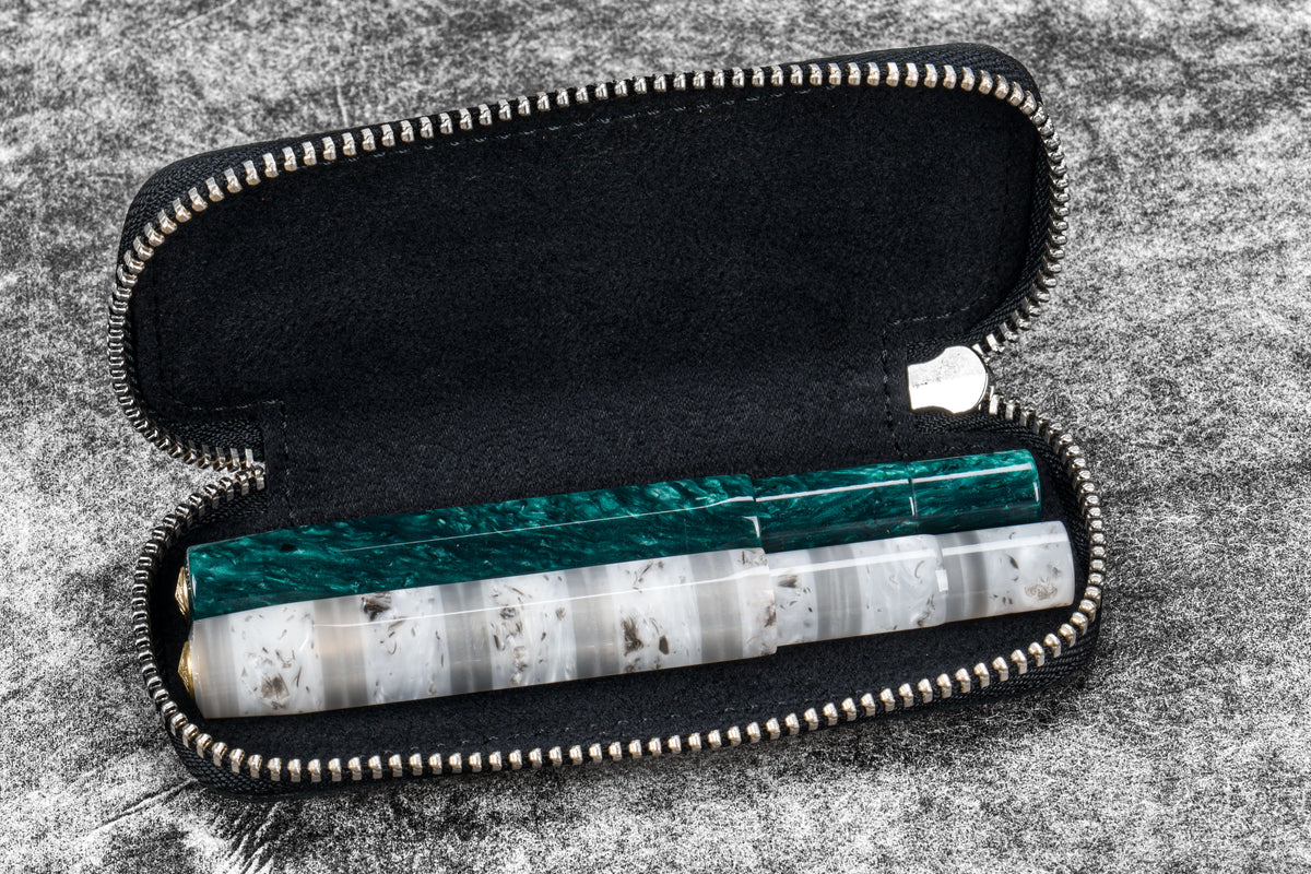 Galen Leather Co. Zippered Double Pen Case For Kaweco - Crazy Horse Graphite