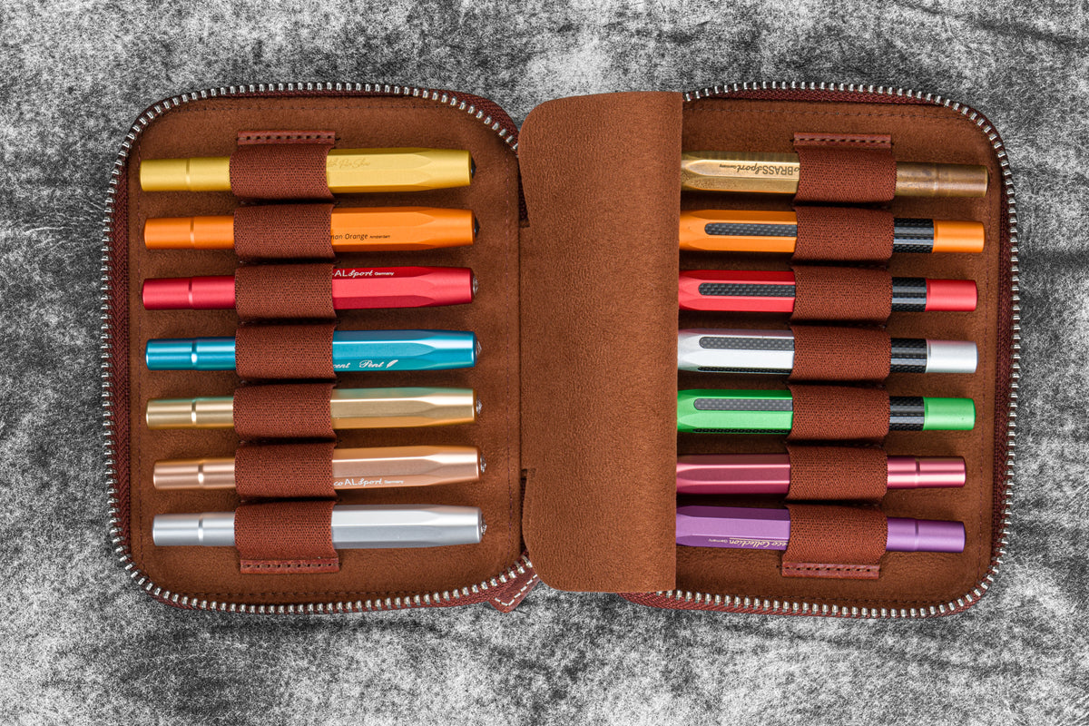 Galen Leather Co. Zippered Collector Pen Case for 14 Kawecos - Aged Copper