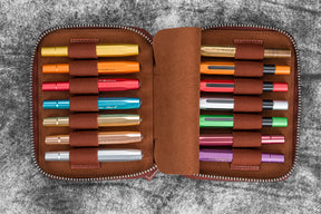 Galen Leather Co. Zippered Collector Pen Case for 14 Kawecos - Aged Copper