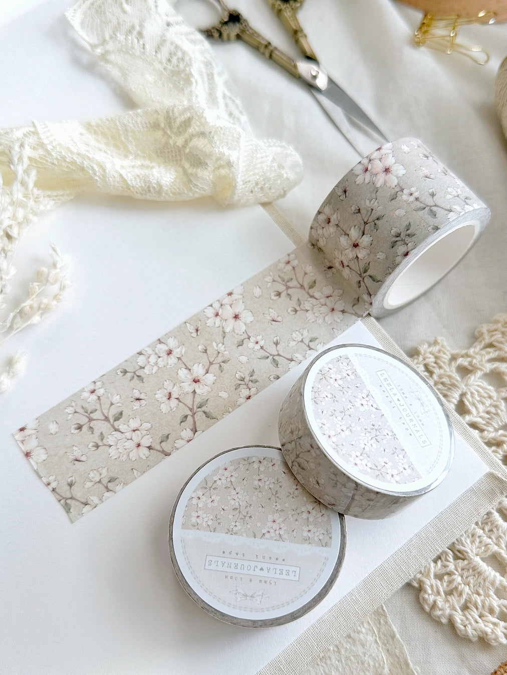 Leelajournals - Beige Sakura Floral Washi Tape