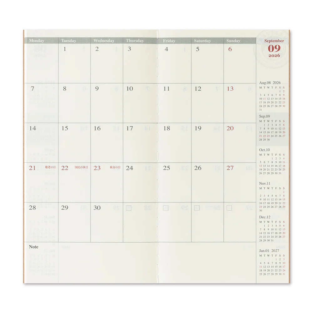TRAVELER'S COMPANY Regular Size Diary 2026 - Monthly