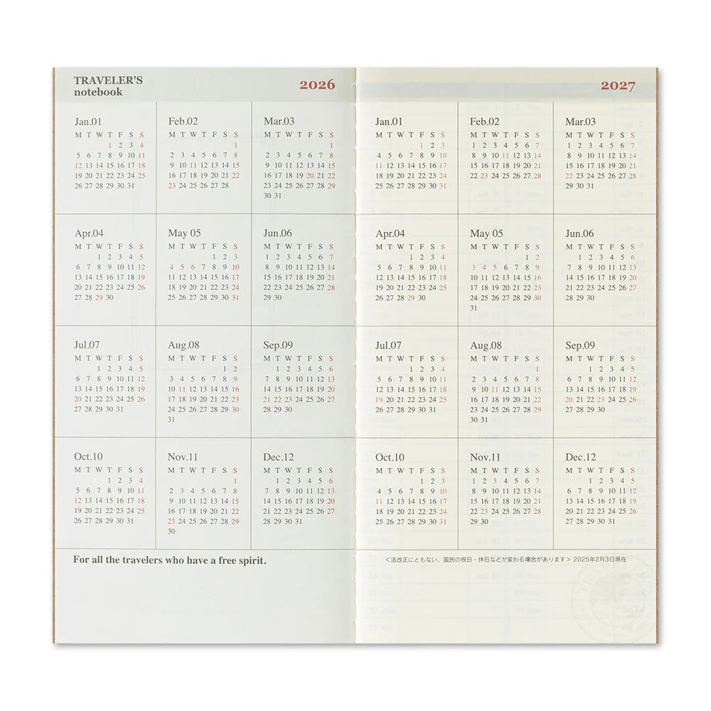 TRAVELER'S COMPANY Regular Size Diary 2026 - Weekly + Memo
