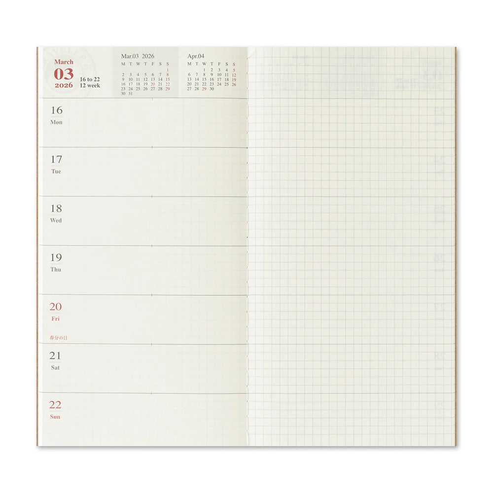 TRAVELER'S COMPANY Regular Size Diary 2026 - Weekly + Memo