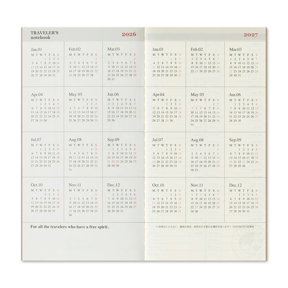 TRAVELER'S COMPANY Vertical Size Diary 2026 - Weekly