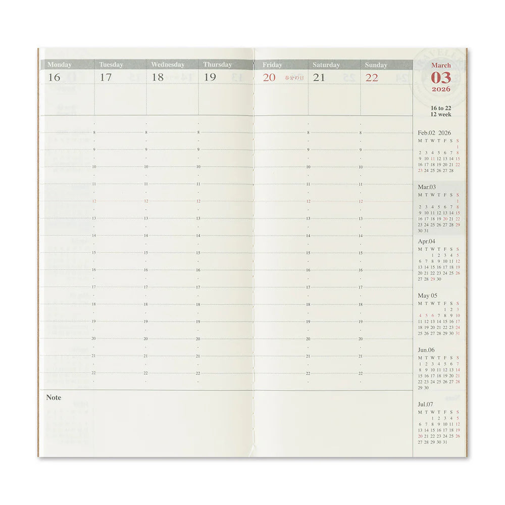 TRAVELER'S COMPANY Vertical Size Diary 2026 - Weekly