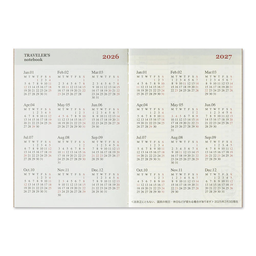 TRAVELER'S COMPANY Passport Size Diary 2026 - Weekly