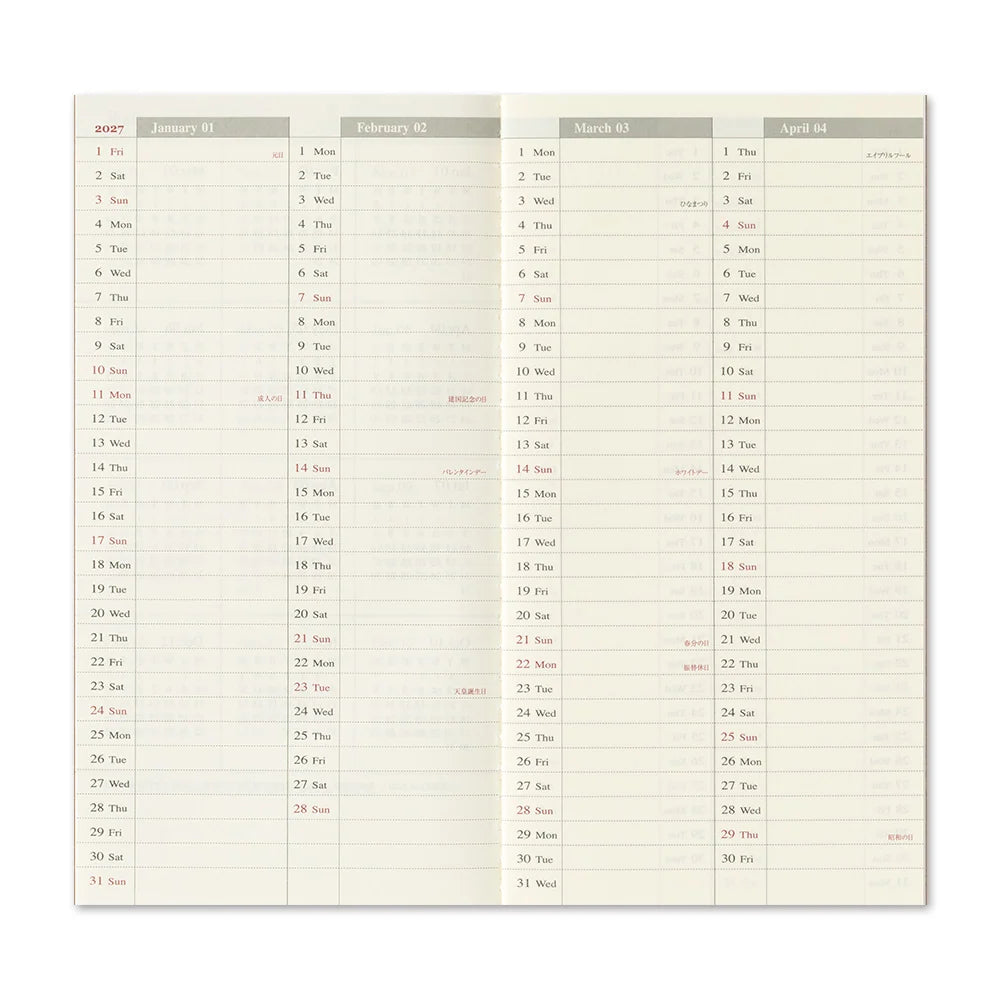 TRAVELER'S COMPANY Regular Size Diary 2027 - Weekly + Memo