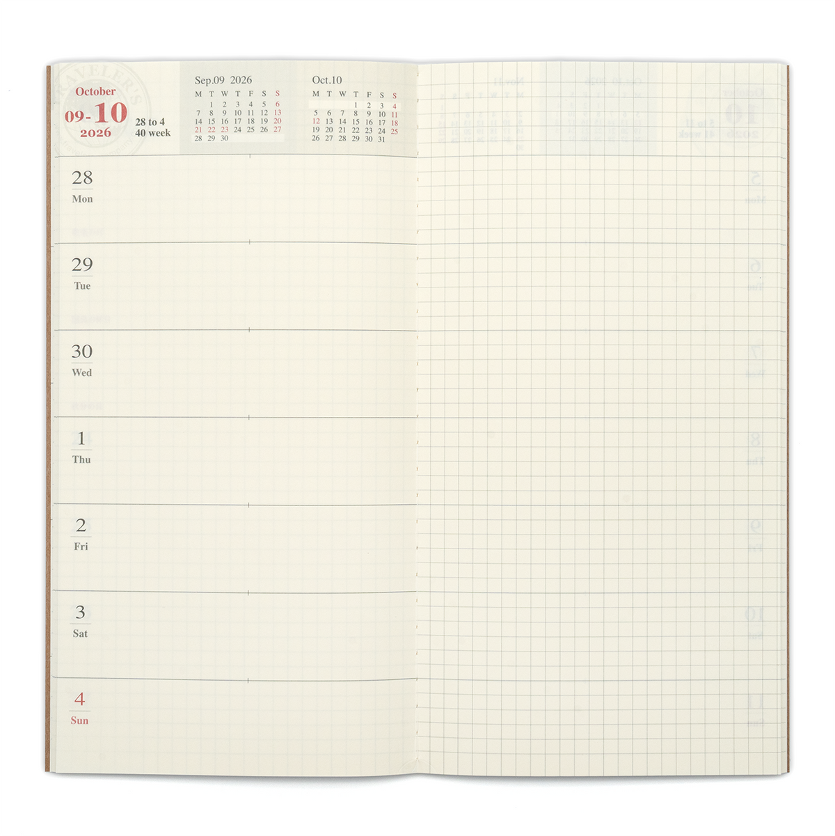 TRAVELER'S COMPANY Regular Size Diary 2026 Mid Year Weekly and Memo