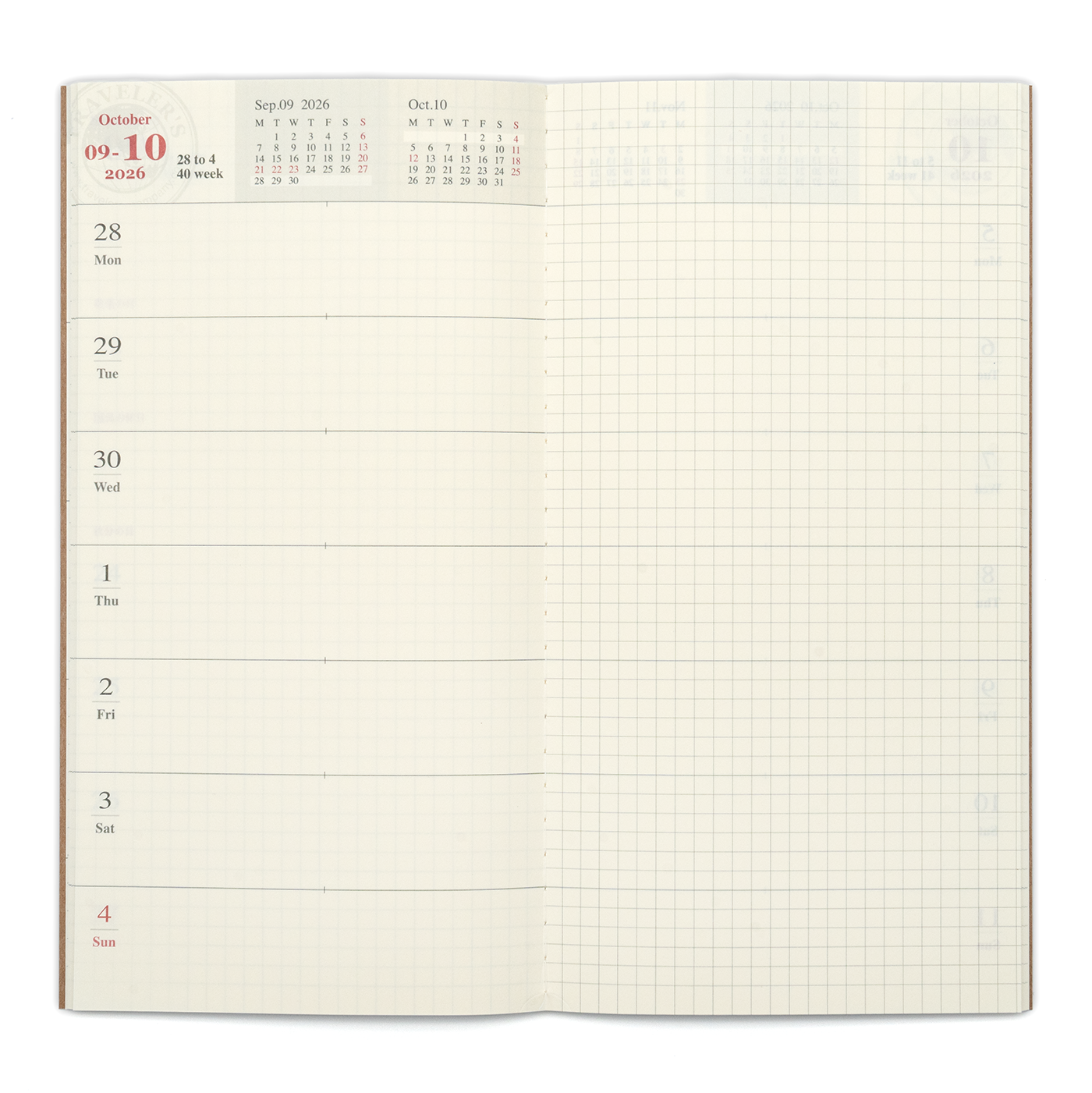 TRAVELER'S COMPANY Regular Size Diary 2026 Mid Year Weekly and Memo