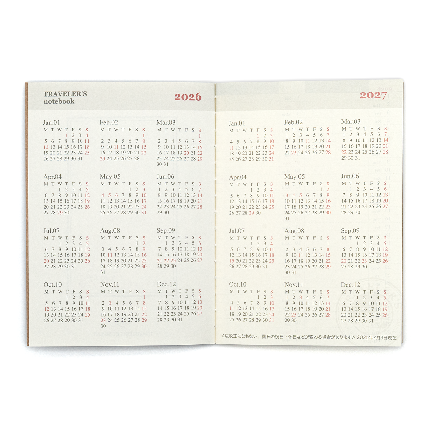 TRAVELER'S COMPANY Passport Size Diary 2026 Mid Year Weekly Planner