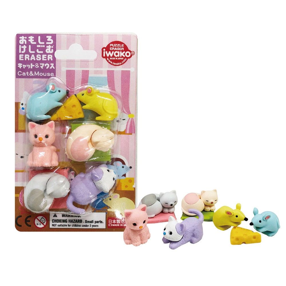 Iwako Cat and Mouse Puzzle Eraser Set