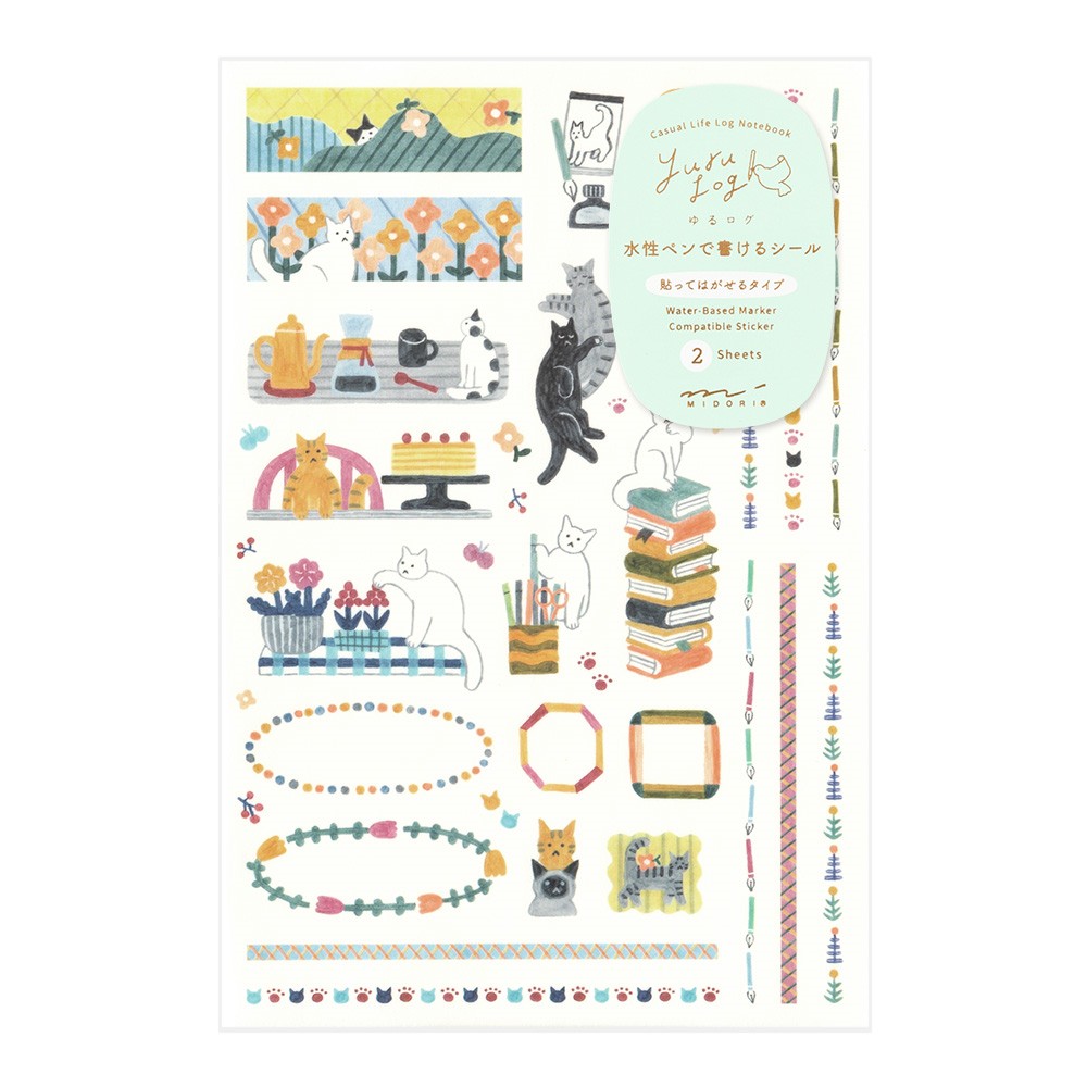 Midori Yuru Log Sticker Sheets - Cat