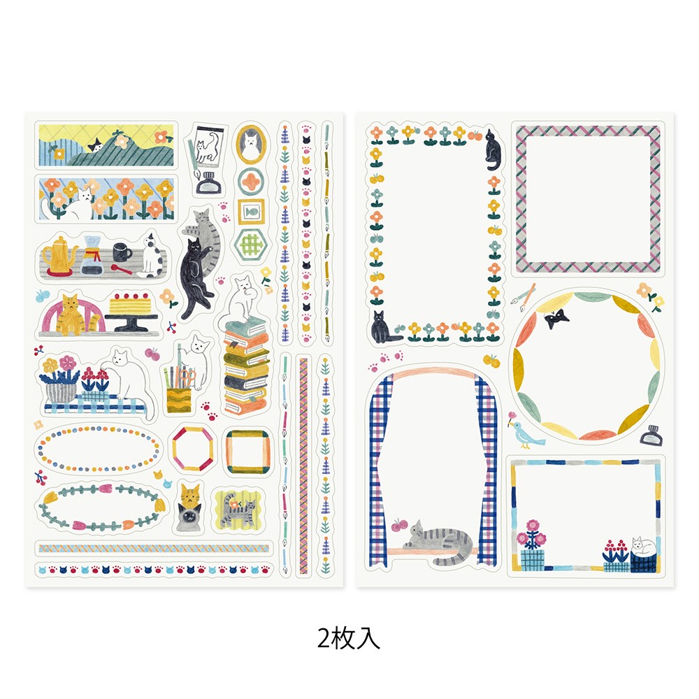 Midori Yuru Log Sticker Sheets - Cat