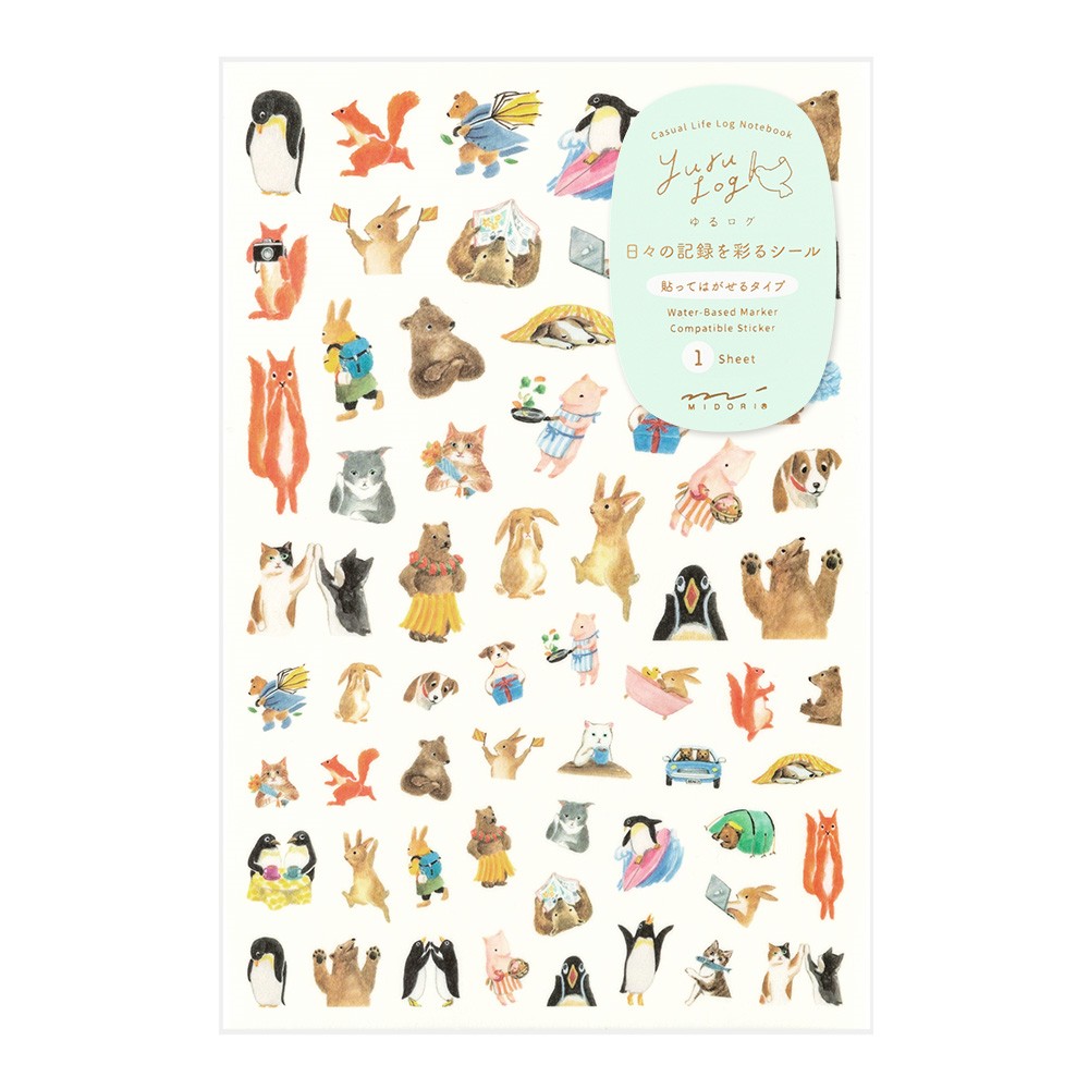 Midori Yuru Log Sticker Sheet - Animal