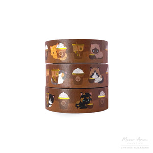 Meow Amor Creative Washi Tape - Coffee Cats Gold Foil