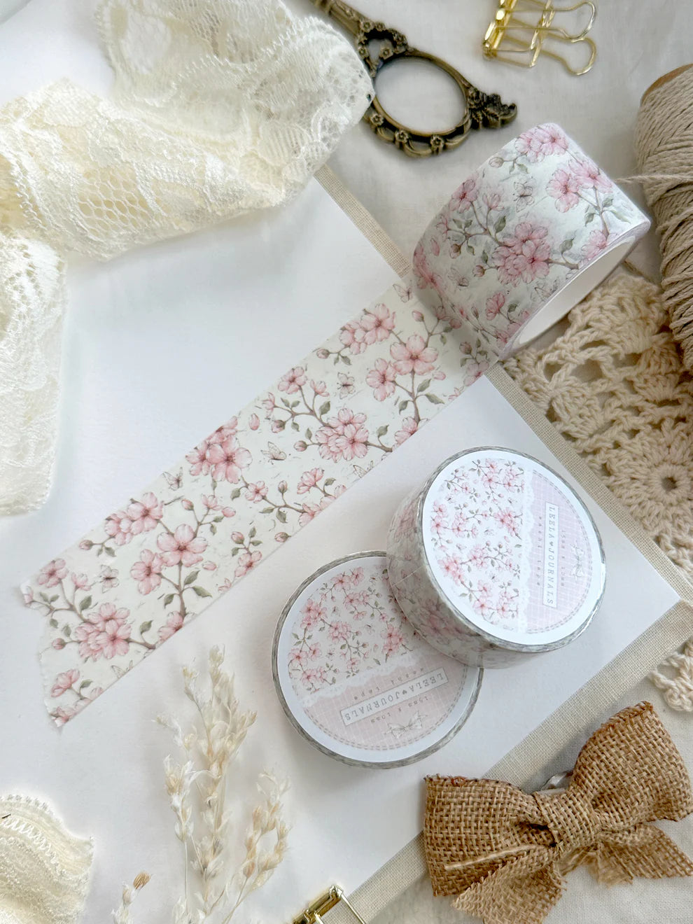 Leelajournals - Cream Sakura Floral Washi Tape