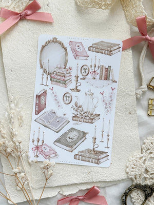 Leelajournals Sticker Sheet - Books & Lace