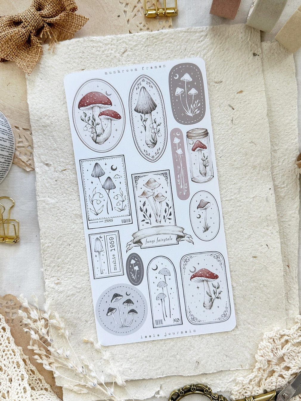 Leelajournals Mushroom Frames Sticker Sheet