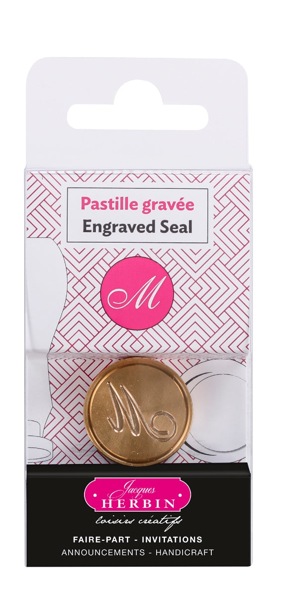 Jacques Herbin Brass Wax Seal Symbol - Scripted Old Style Alphabet