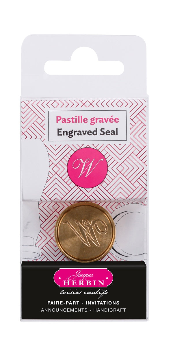 Jacques Herbin Brass Wax Seal Symbol - Scripted Old Style Alphabet
