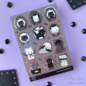 Meow Amor Creative - Gothic Halloween Cats Silver Foil Sticker Sheet