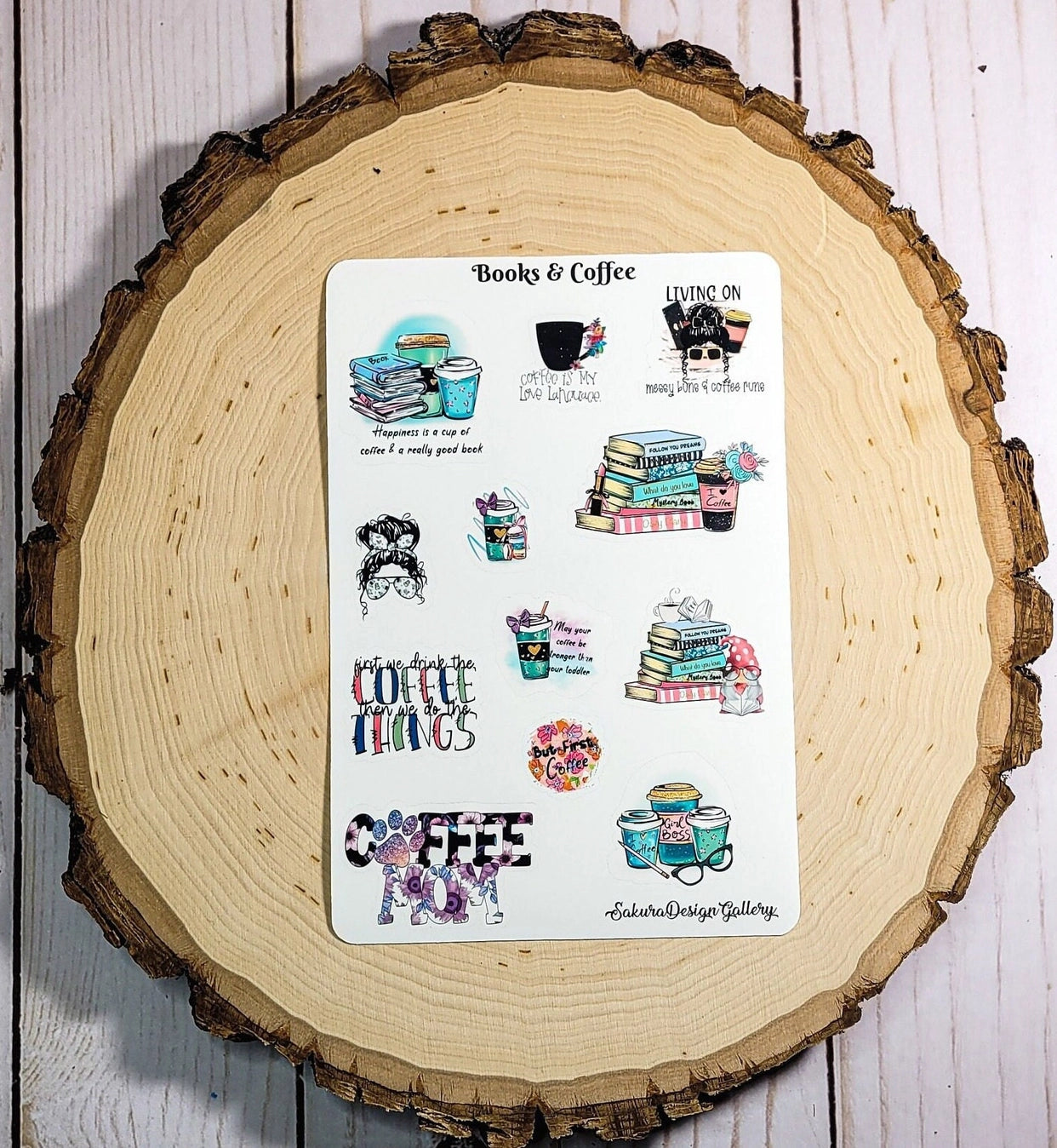 Sakura Design Gallery - Vinyl Stickers - Books & Coffee