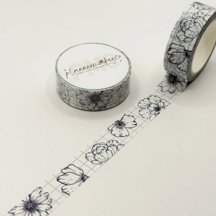 Plannermonkeyco - Washi Tape - Minimal Floral Grid