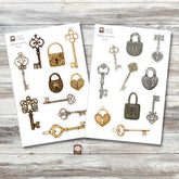 Rose Paperie - Antique Locks & Keys Sticker Sheet