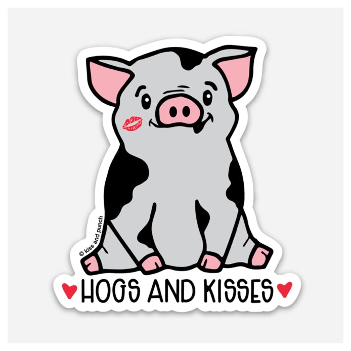 Kiss and Punch - Vinyl Sticker - Punny Hogs and Kisses