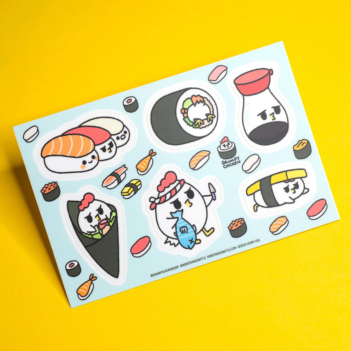 Robot Dance Battle - Grumpy Chicken Sushi Sticker Sheet