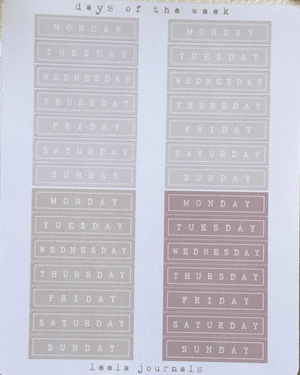 Leelajournals Journaling Sticker Sheet - Squared Weekly Headers With B