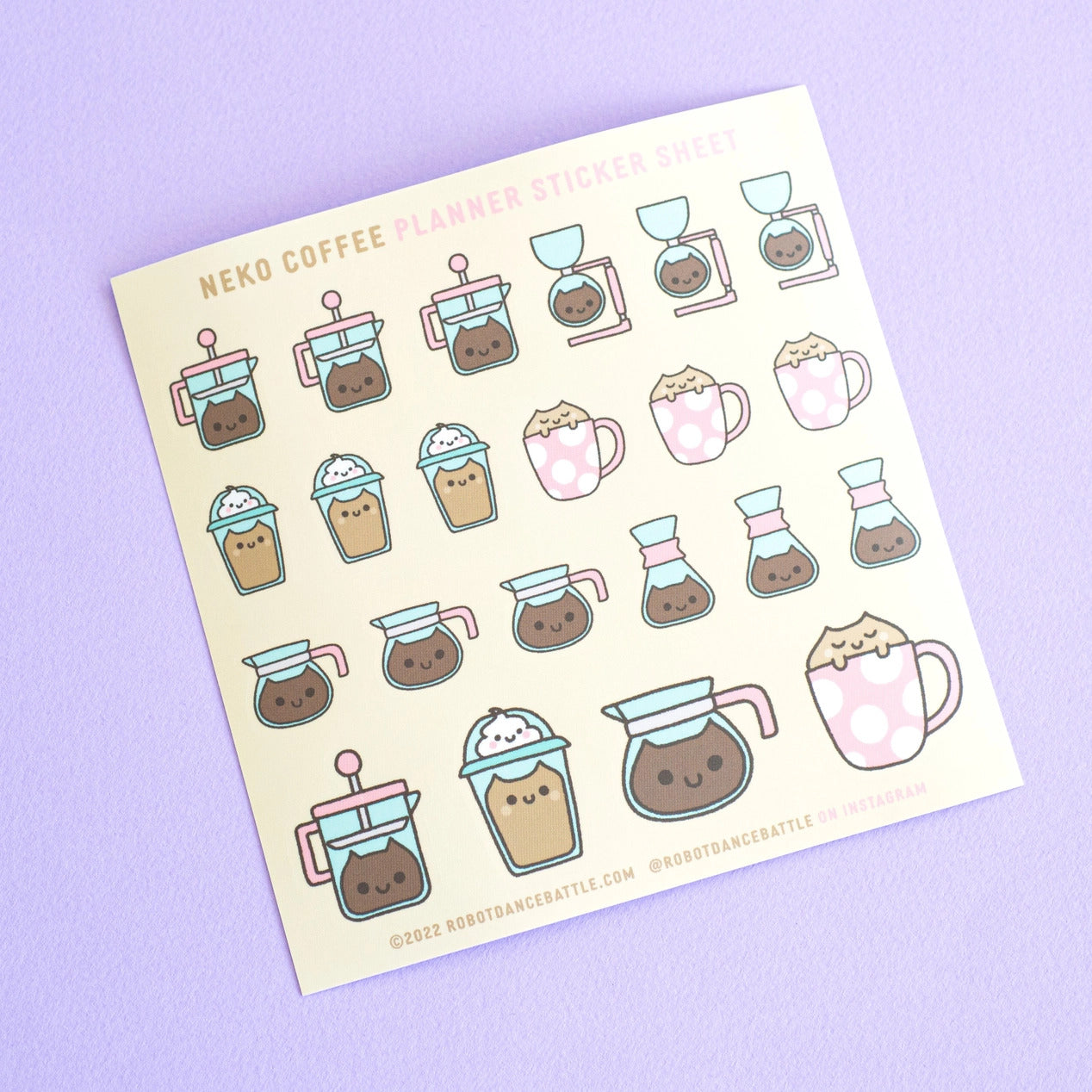 Robot Dance Battle - Neko Coffee Cat Planner Sticker Sheet