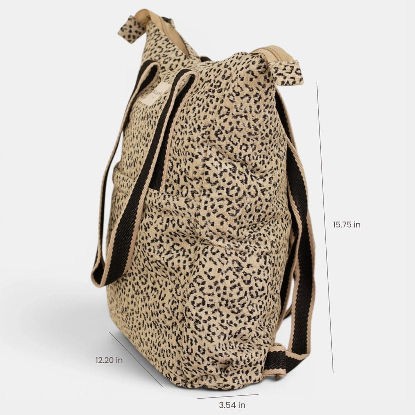 De La Mur Line US Inc. - Leopard Jacquard Backpack/Shoulder Bag - Beige & Black