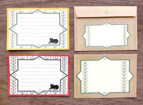 Furukawa - Black Cat and Flower Mini Letter Set in Yellow