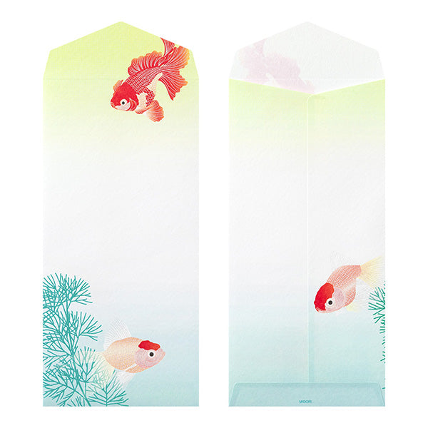 Midori Envelopes 108 Silk Printing Goldfish and Aquatic Plants