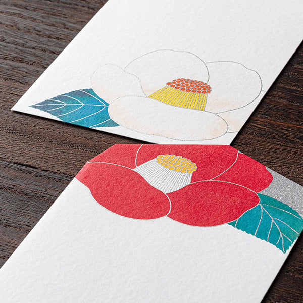 Midori Envelopes 122 Silk Printing Red and White Camellia