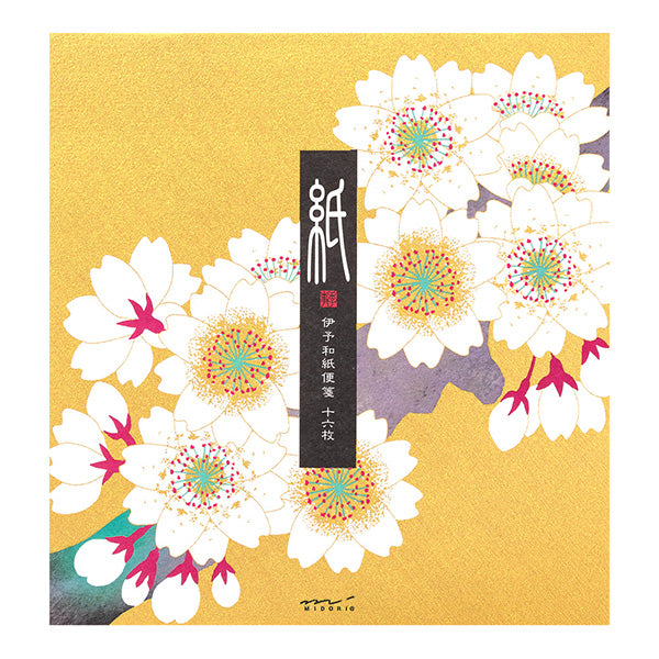 Midori Letter Pad 129 Silk-printing Cherry Blossom Gold