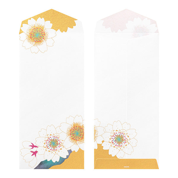 Midori Envelopes 130 Silk-printing Cherry Blossom Gold