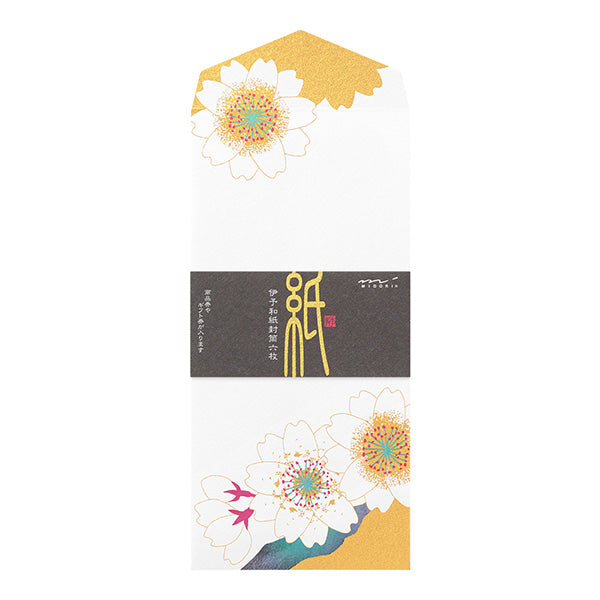 Midori Envelopes 130 Silk-printing Cherry Blossom Gold