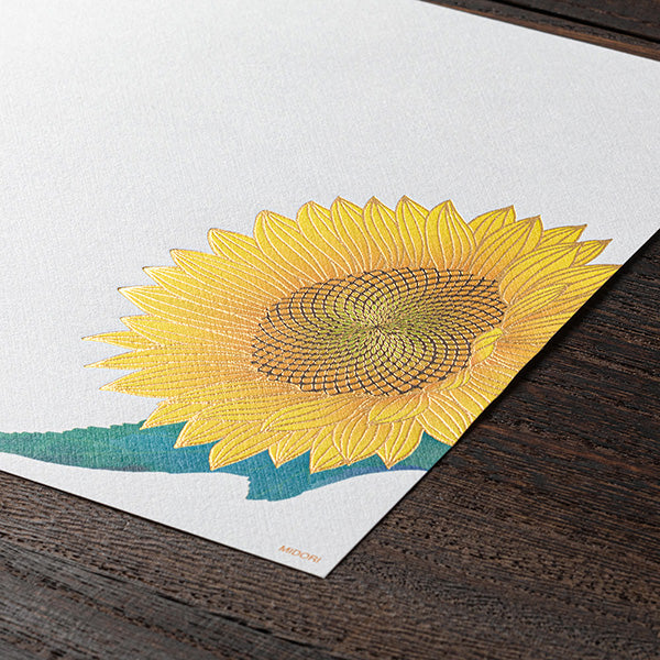 Midori Letter Pad 135 Foil Stamping Sunflower S2