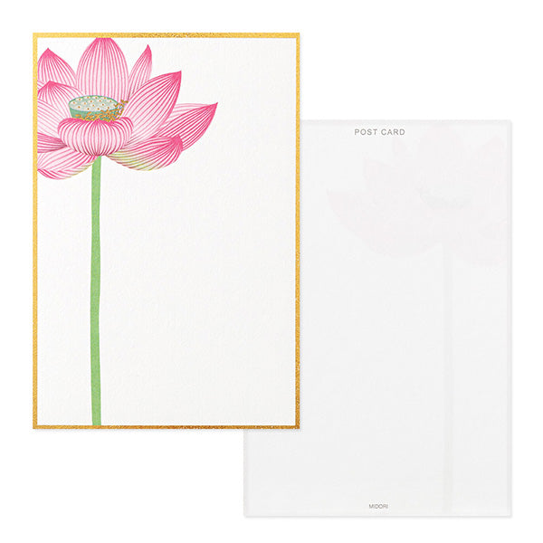 Midori Post Card 734 Foil Stamping Lotus